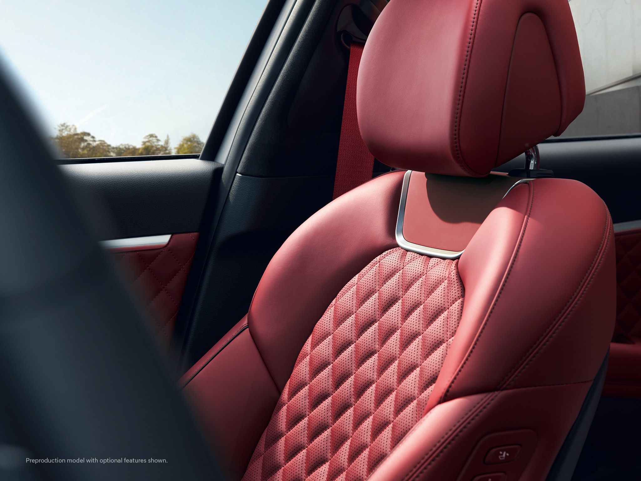 2023 Genesis G70 quilted Sevilla Red Leather seats.